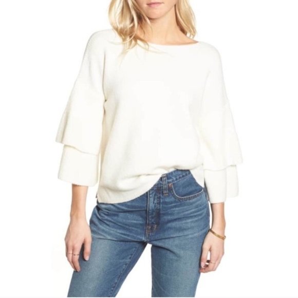 Madewell Sweaters - MADEWELL Cream Sweater Layered 3/4 Length Tiered Sleeves Size Small